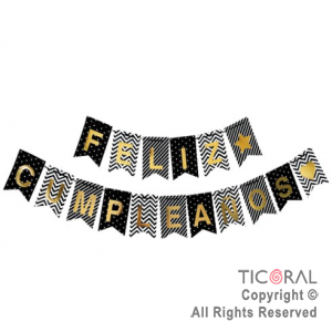 BANDERIN FELIZ CUMPLEA�OS DISE�OS TONOS NEGRO x 1